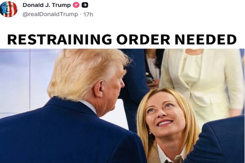 Trump diz que precisa de medida protetiva contra Giorgia Meloni