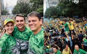 Fl&aacute;vio participa de ato na Paulista e diz Jair Bolsonaro vai 'colocar faixa presidencial no filho'